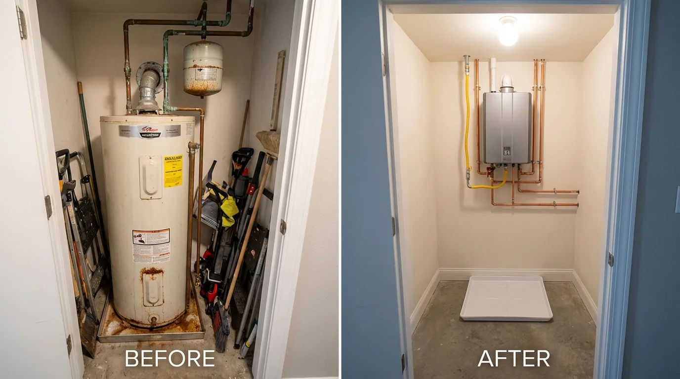 Tank water heater versus wall-mounted tankless unit comparison for Kadoka, SD homeowners