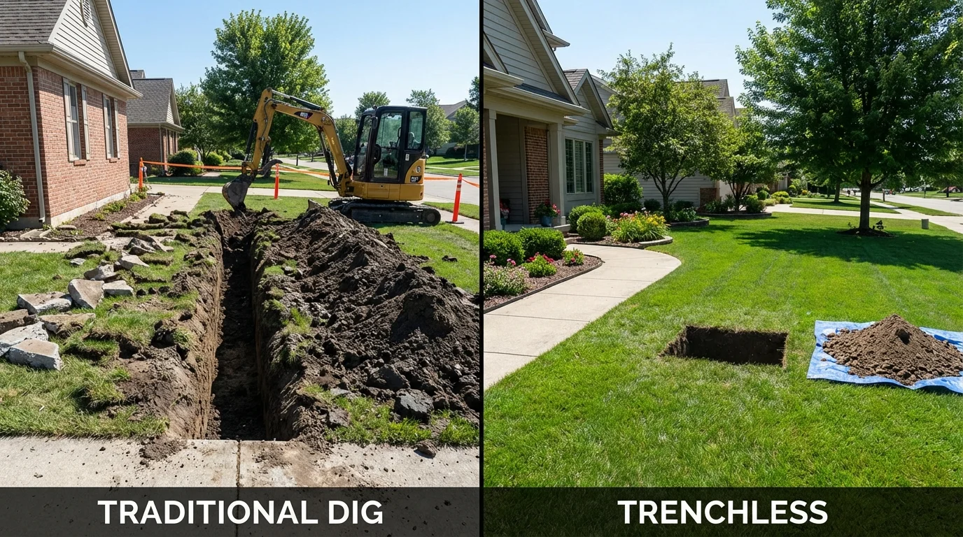 Trenchless sewer repair with minimal yard damage versus traditional excavation in Kadoka, SD